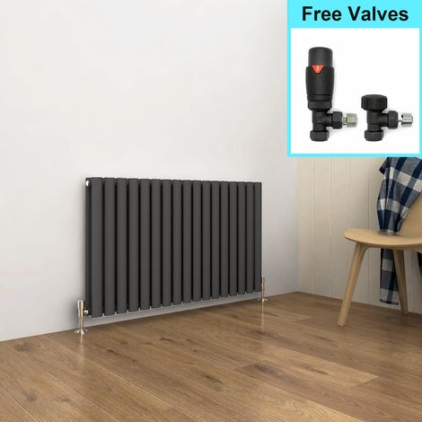 ELEGANT Anthracite Radiators Horizontal Double Heater 600 x 1003 mm Column Oval Panel Central Heating Designer Bathroom Radiator + Thermostatic Radiator Valves (1/5)