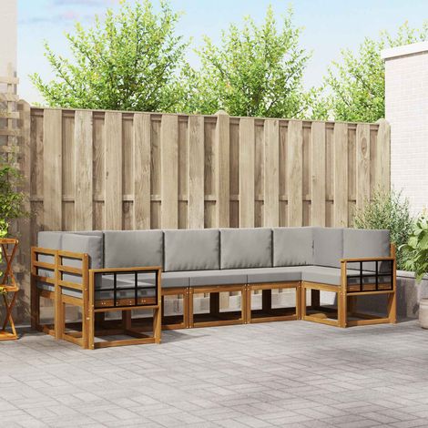 Outdoor-Sofagarnitur mit Kissen 7 pcs Natürlich und Hellgrau
