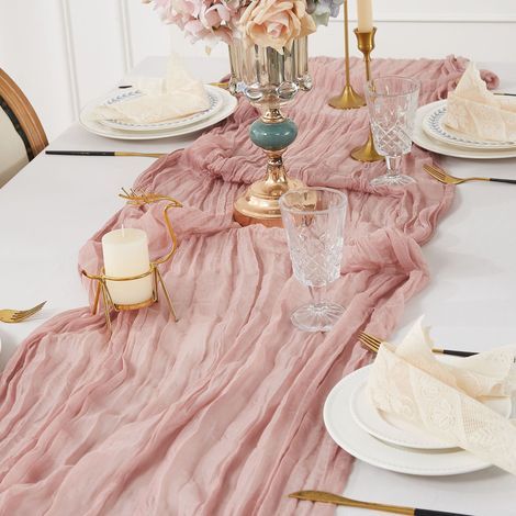 Mode Boho Gaze Etamine à Fromage Rose poussiéreux Chemin de Table 90 x 300 cm Cuisine Décoration intérieure Vacances Mariage Fête Anniversaire Décor (1/5)