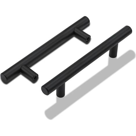Lot de 4 Poignées, Acier inoxydable, Noir mat, Entraxe 128 mm, Longueur 200 mm, Pour placards de cuisine(Q3 : Nouveaux produits pour le mois d'août) (1/5)