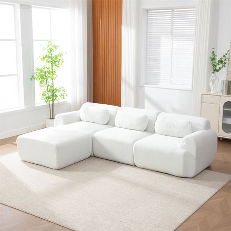 Canapé Modulable Chenille Ivoire - 271x177x71cm - Canapé Compression 3 Places Mousse 30D Confort Salon Sans Montage - Ivoire (1/5)