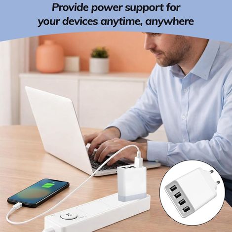 Bloc d'alimentation USB 4 ports, 5 V 2,4 A, prise européenne, blanc, chargeur USB pour smartphones et tablettes