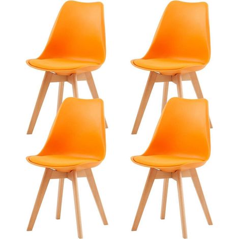 4er Set Esszimmerstühle mit Massivholzbeinen, Skandinavisches Design, Orange (1/5)
