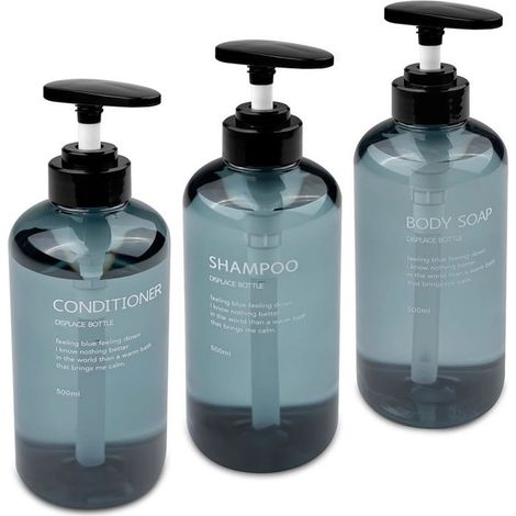 3 pcs Distributeur de Savon, Distributeur Shampoing et Gel Douche, Flacons Distributeurs, pour Sallede Bain(Bleu, 500ML)