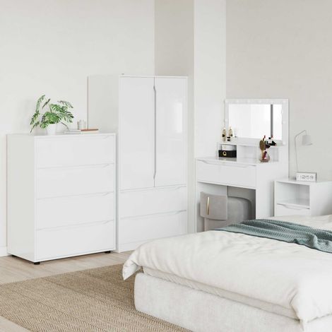 Armoire de rangement 4 tiroirs en bois d’ingénierie blanc brillant 80 x 48 x 105 cm - PANGIVO (1/5)