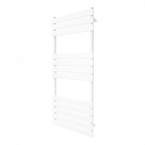 Flacher Handtuchheizkörper 1200mm x 500mm  Wandheizkörper Handtuchwärmer Paneelheizkörper  Glänzend Weiß Kohlenstoffstahl  Badezimmer [Inkl. Reinigungsbürste, Befestigungsset & Halterungen]