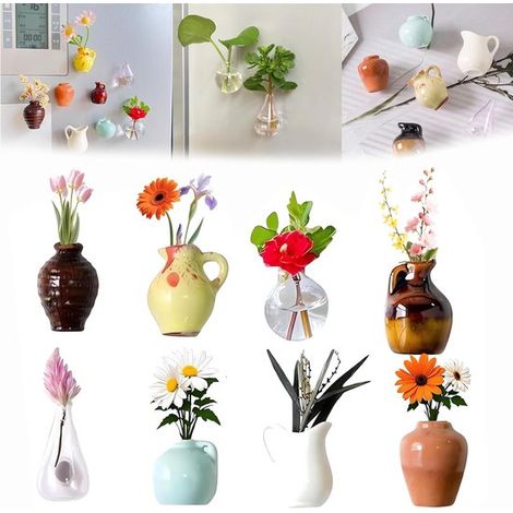 Ensemble de 8 aimants pour réfrigérateur - Coloré - Mini vases à fleurs - Aimant de réfrigérateur (1/5)