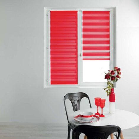 Paris Prix – Store enrouleur jour nuit 120x180cm rouge – Effet jour/nuit – Matière polyester – Facile à poser – Vendu à l'unité