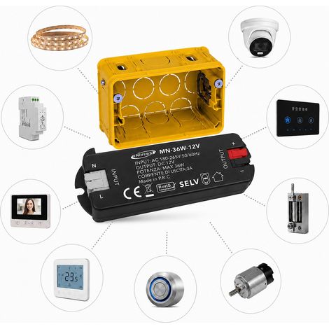 Trasformatore Alimentatore Slim 12V 36W per Scatola 503 Strisce LED Domotica Telecamere Videocitofoni (1/4)