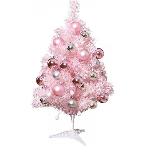 Arbre De Noël - 60 Cm - Rose - Avec Boules Givrées - Pour Table - Décoration Intérieure - 1 Pièce