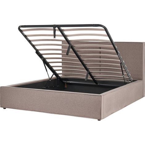 Letto King Size Tessuto Imbottitura Base a doghe Contenitore Camera da letto moderna Grigio Tortora 160 x 200 cm Moissac (1/5)