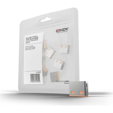 Cerraduras de puerto USB Lindy (sin llave) 10 piezas Naranja, 40463 (1/4)