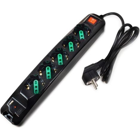 Tecnoware Power Cleaner 5 enchufes Schuko negro con USB
