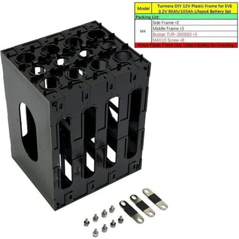 Support Batterie 12 V 4S - Pour Cellules LiFePO4 EVE 90 Ah et 105 Ah - En ABS PC Ignifuge - Avec Loquets - 1 Pièce (1/5)