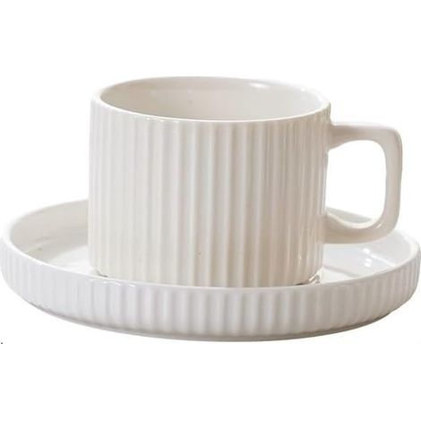 Taza de cerámica para espresso con platillo grande, 230 ml taza de porcelana para café taza de capuchino taza de té taza de porcelana con plato de postre de 15 cm (blanca) (1/4)