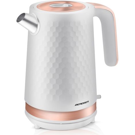 Bouilloire avec filtre anti-calcaire - Capacité : 1,7 l - 2200 W - Base pirouette silencieuse - Blanc doré mat (1/5)
