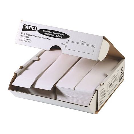 Etiquette affranchissement 1 de front 170 x 45 mm Apli Agipa blanche - Boîte de 1000 (1/2)