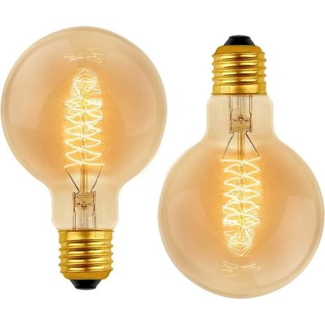 Lot de 2 Vintage G80 E27, 40W Blanc Chaud 2700K, AC 220V, Ampoules de Décoration à Incandescence Rétro E27 Spirale Tungstène Filament Lampe-LIAIKI (1/5)