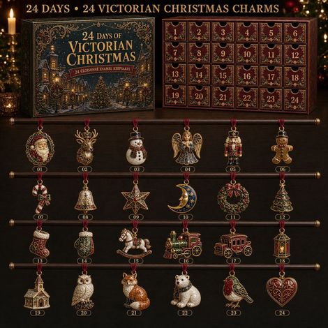 Adventskalender 2026 – 24-teilig – Dunkelrotgold – Acryl – 24 Tage viktorianischer Weihnachtsschmuck – Christbaumschmuck – Countdown-Kalender – geeignet für die Weihnachtsdekoration und als Weihnachts (1/3)
