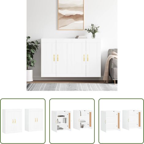 Holzschrank - Wandschränke 2 Stk. Weiß Holzwerkstoff (1/5)