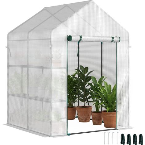 Serra walk-in 2 ripiani, 143x143x195 cm, porta pannello zip, copertura PE rinforzata, verde