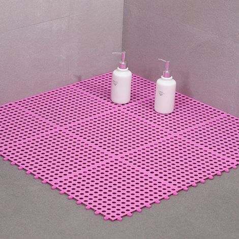Alfombrilla de baño antideslizante de TPE de 30x30 cm, rosa, cómoda y modular.