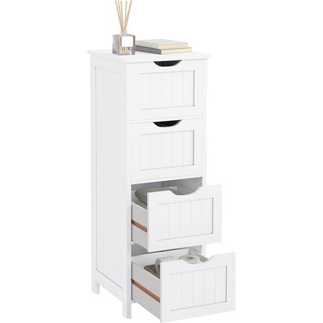 Woltu – Meuble de toilette sur pied avec 4 tiroirs – MDF laqué E1 – Dimensions 30 x 30 x 82 cm – Blanc – Rangement salle de bain (1/5)