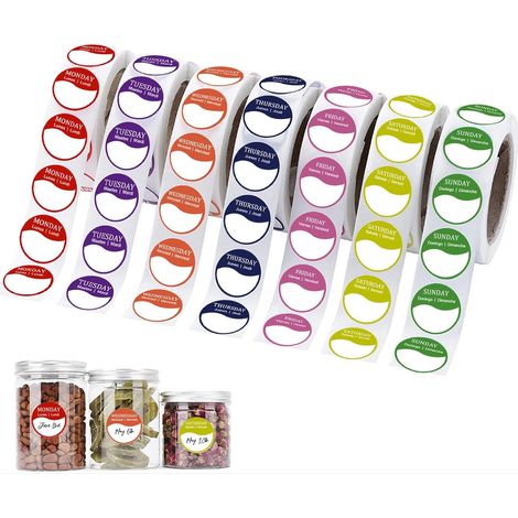 3500 Pièces Étiquettes Autocollantes Couleur,Autocollants des Jours de la Semaine (Tous Les 7 Jours Inclus et 500 Étiquettes par Rouleau) - Sept Couleurs