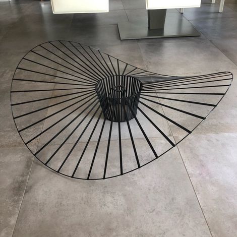 Suspension chapeau de paille noir tissu Ø120 cm style nordique 2m câble