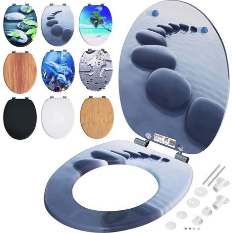 Casaria – Siège de WC avec abaissement automatique – MDF haute qualité – Charnières en métal inoxydable – Installation facile pour cuvettes standards