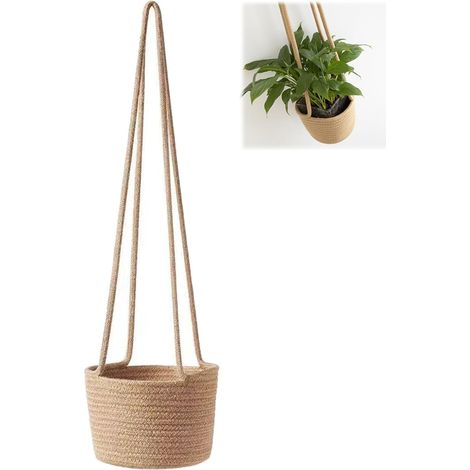 Pot de Fleurs à Suspendre en Corde de Jute, Suspendu Panier Tissé, Pot de Fleurs Tissé Intérieur Extérieur, Pot Suspendu, pour Jardin, Balcon, Maison Salon, 14 cm (1/5)
