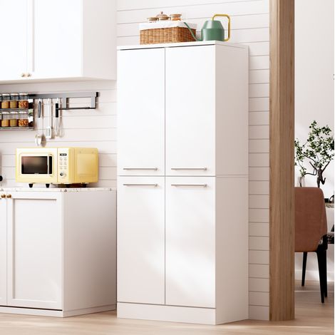 Armario de cocina alto 76x42x180 cm, con estantes regulables, MDF, blanco brillo (1/5)