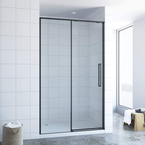 AQUABATOS® Duschkabine Schiebetür Dusche Duschtür Nischenschiebetür Schiebeglastür SlimLine Design schwarz matt 8 mm Klarglas mit Nanobeschichtung Größe: 120 x 195 cm (1/5)