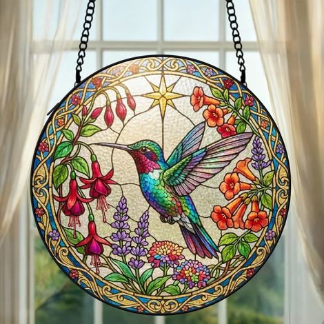 Attrape-soleil colibri vitrail 9 cm décoration fenêtre suspendue oiseau lumineux cadeau Noël (1/5)