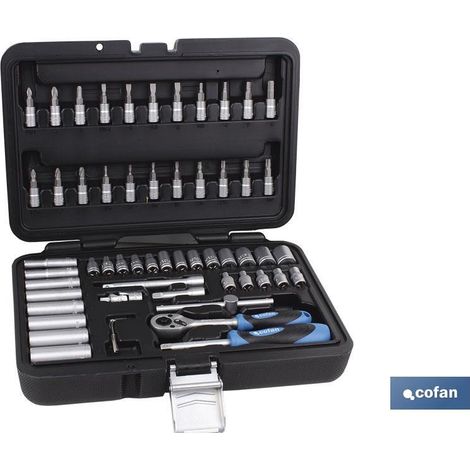 COFAN maletin 57 pcs profesional vasos y puntas 1/4 , Maletín sets de herramientas Profesional 57 pcs vasos y puntas 1/4. (1/3)