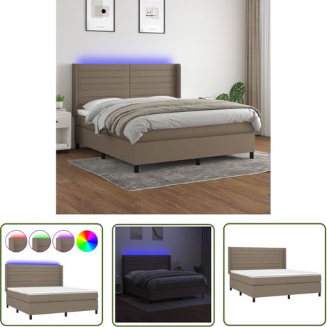 The Living Store Boxspringbett mit Matratze & LED Taupe 160x200 cm Stoff - Boxspringbett - Doppelbett - Lattenrost - Bettsofa - Schlafsystem (1/5)