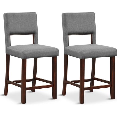 Set of 2 Bar Stools Linen Counter Height Chair Upholstered Kitchen Island Stool (1/5)