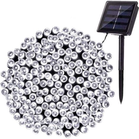 Guirlande lumineuse solaire d'extérieur, 22 m, 200 LED, étanche, pour sapins de Noël et décorations de jardin, lumière blanche froide
