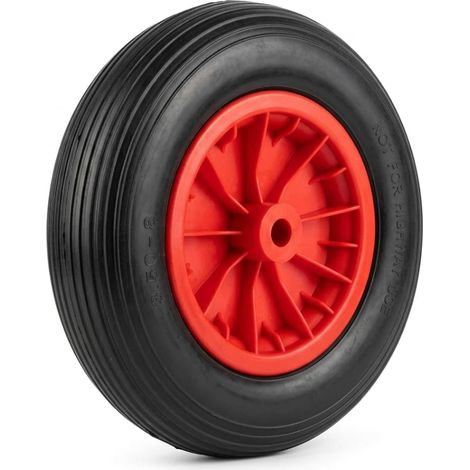 1 Ruota per Carriola 3.50-8, Pneumatico in Gomma Piena con Cerchione in Plastica,Poliuretano,Antipanne, Portata fino a 100 kg, Nera e Rossa PU