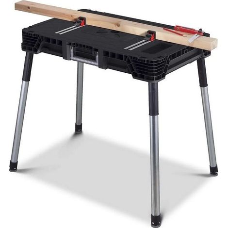 Keter – Banc de travail pliant noir et acier – Établi modulable léger – Charge maximale 453 kg – Mécanisme de pliage rapide