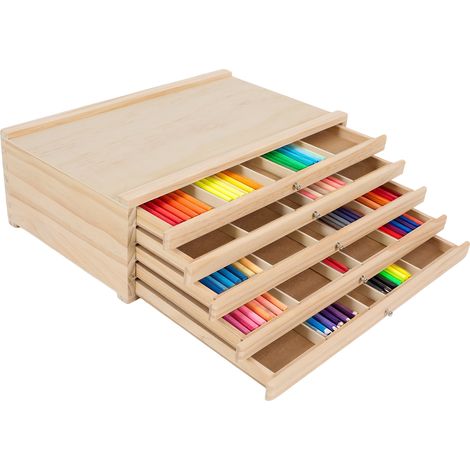 Boîte de rangement 5 tiroirs en pin pour artiste Boîte en bois portable avec compartiments, pour peintures, stylos, pinceaux et accessoires d'art (1/5)