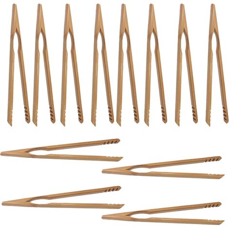 12 pinzas para tostadora, pinzas de bambú de 17,8 cm, pinzas de madera para tostadora, pinzas de cocina, ideales para tostadoras, pan, fruta y encurtidos. (1/5)