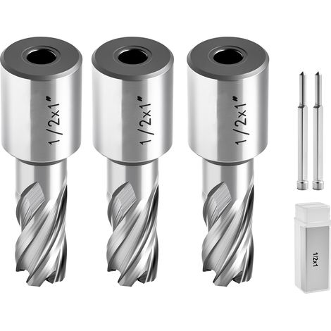 Mophorn HSS-Kernbohrer mit Weldon-Schaft, 5-teiliges Set für Magnetbohrmaschinen, 25,4 mm Schnittdurchmesser, inklusive 3 Bohrer und 2 Zentrierstiften, 25,4 mm Schnitttiefe, in 3 Kunststoffboxen (1/5)