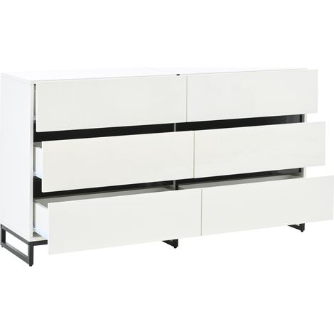 Wohnzimmer-Sideboard 140 x 39,5 x 78,5 cm mit 6 Schubladen, Weiß und Schwarz MODENUIT (1/5)