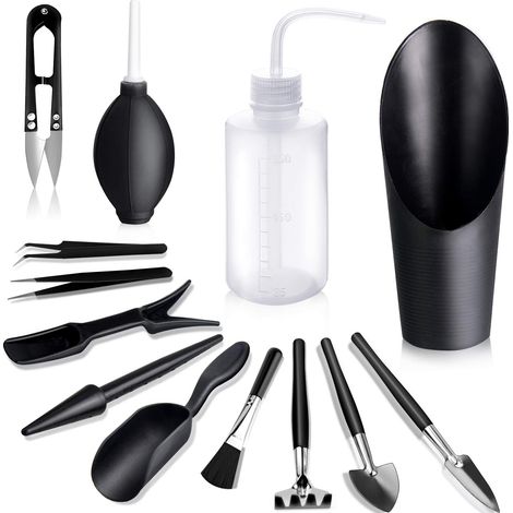 Succulent plant tools, 13-piece mini gardening tool set, transplanting tool set, mini succulent plant care set, black.