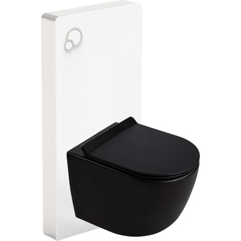 Glass WC-Set Vorwandelement mit Betätigungsplatte + Ceramia spülrandloses Wand-WC mit SoftClose-Sitz (STGLWCEPXBMT01-IN)