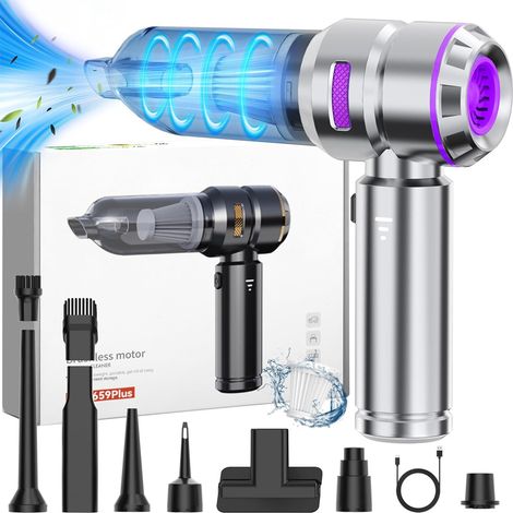 Aspirateur à Main 16000 Pa, Portable Aspirateur Puissant sans Fil, Multifonctionnel Aspirateur Voiture Puissant, Aspirateur USB Rechargeable pour PC Maison Voiture Bureau Canapé - Argent violet (1/5)