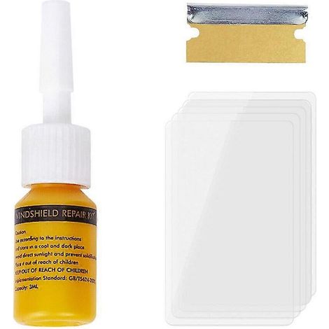 Kit de réparation de vitres jaune trois pièces (A) Liquide de réparation pour vitres automobiles Kit de réparation de fissures et rayures pour pare-brise (1/4)