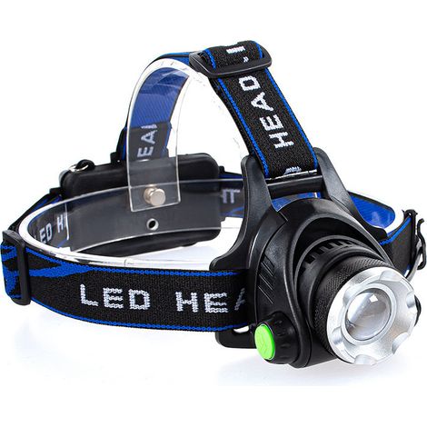 Lampe frontale LED rechargeable 10 W, ABS, 1 200 lumens, étanche IP64, zoom, 3 modes, avec câble USB, 2 batteries 18650, avec voyant lumineux (1/5)