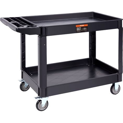 Chariot de Service 116x65x85 cm Chariot de Transport Utilitaire 2 Étagères Capacité Totale 250 kg 125 kg/Étagère Roues Pivotantes 360° (2 avec Freins) avec Poignée pour Entrepôt Garage Nettoyage (1/5)